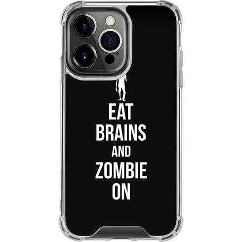 Eat Brains and Zombie On Black iPhone 16 Pro Clear Case